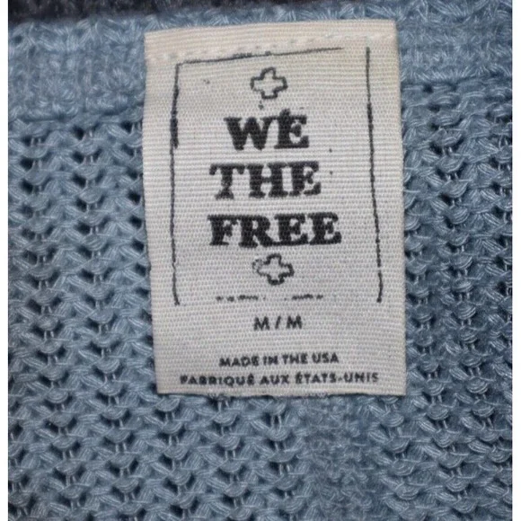 Free People Shirt Women Medium Blue Two Tone Sheer Knit‎ Long Sleeve Pullover - Picture 7 of 7